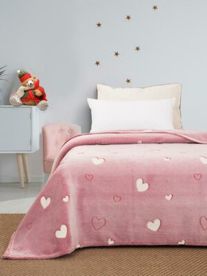 Κουβέρτα φωσφοριζέ μονή Hearts Pink Μονή (160x220) SUNSHINEHOME