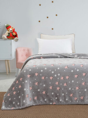 Κουβέρτα φωσφοριζέ μονή Stars Pink Μονή (160x220) SUNSHINEHOME