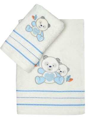 Σετ πετσέτες κεντητές Panda 02 White/Blue SUNSHINEHOME