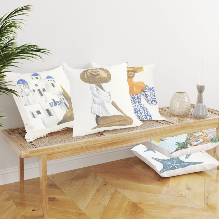 Μαξιλάρι Διακοσμητικό Printed Σχέδιο 55 45 x 45 cm  100% Βαμβάκι Εκρού BOREA - Image 2