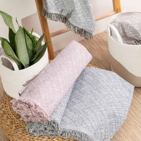 Ριχτάρι Βαμβακερό Τετραθέσιο Rhombus 180 x 350 cm  100% Βαμβάκι Λαδί BOREA - Image 2