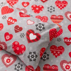 Σεντόνι Χριστουγεννιάτικο Καρδιές Διπλό 220 x 240 cm  100% Βαμβάκι Γκρι BOREA