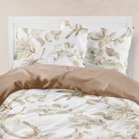 Σεντόνια Εμπριμέ Σετ Flore Καφέ Υπέρδιπλα (2) 240 x 260 cm + (2) 50 x 70 cm  100% Βαμβάκι Καφέ BOREA - Image 2