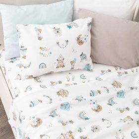 Σεντόνια Κούνιας Φανελένιο Σετ Moon Σιέλ (2) 120 x 160 cm + 30 x 40 cm  100% Βαμβάκι Σιέλ BOREA - Image 2