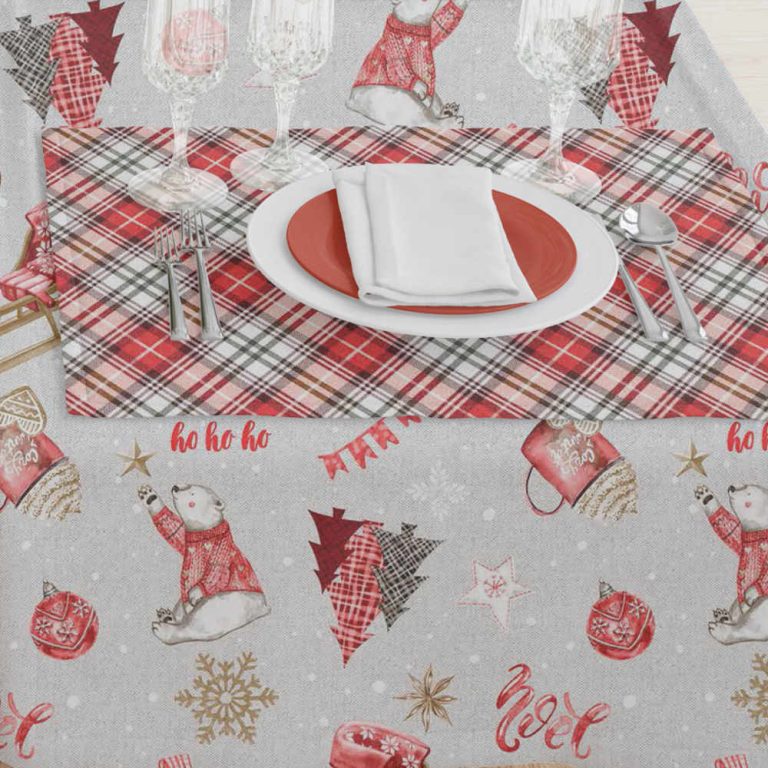 Τραπεζομάντηλο Χριστουγεννιάτικο Noel 140 x 220 cm  50% Βαμβάκι - 50% Polyester Γκρι BOREA - Image 1