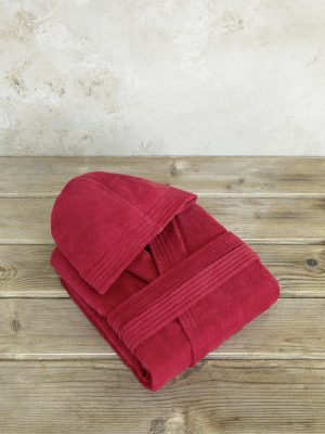 Μπουρνούζι με κουκούλα Zen - Large - Happy Red της Nima Home 100% Velour Cotton, 400 gsm Large
