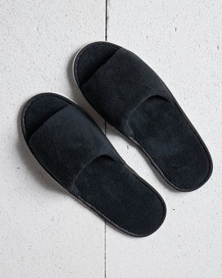 Βελουτέ Ανοιχτές Μπροστά Μαύρες Παντόφλες Black Magic One Size Μαύρο της Pennie