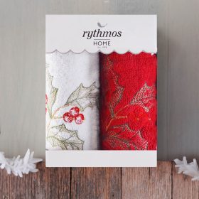 CHRISTMAS TERRY GIFT SET (3 ΓΚΙ) ΚΟΚΚΙΝΟ ΠΡΟΣΩΠΟΥ (50X90) ΠΡΟΣΩΠΟΥ (50X90) 100% ΒΑΜΒΑΚΙ Rythmos - Image 6