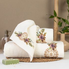 Πετσέτες Σετ 3ΤΜΧ Florence 70 x 140 / 50 x 90 / 30 x 50 cm 100% Βαμβάκι Εκρού BOREA - Image 2