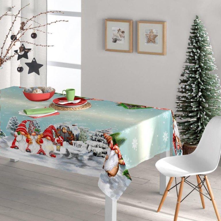 Τραπεζομάντηλο Χριστουγεννιάτικο Xmas Gnome 140 x 260 cm  50% Βαμβάκι - 50% Polyester Κόκκινο BOREA - Image 1