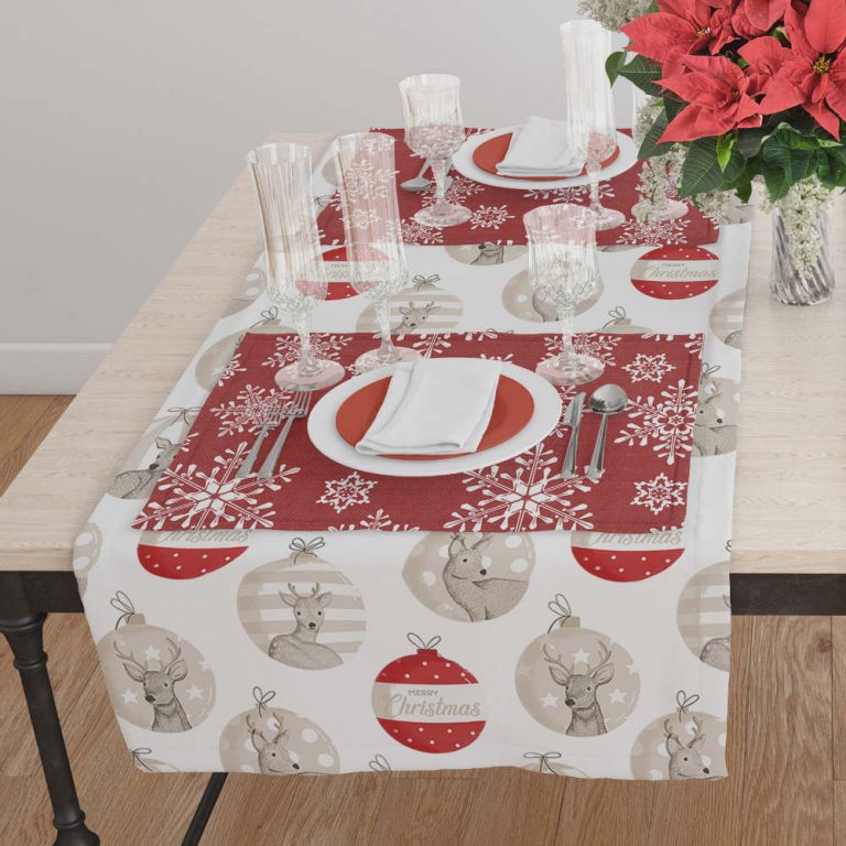 Τραβέρσα Χριστουγεννιάτικη Merry Christmas 50 x 180 cm  50% Βαμβάκι - 50% Polyester Εκρού BOREA - Image 1