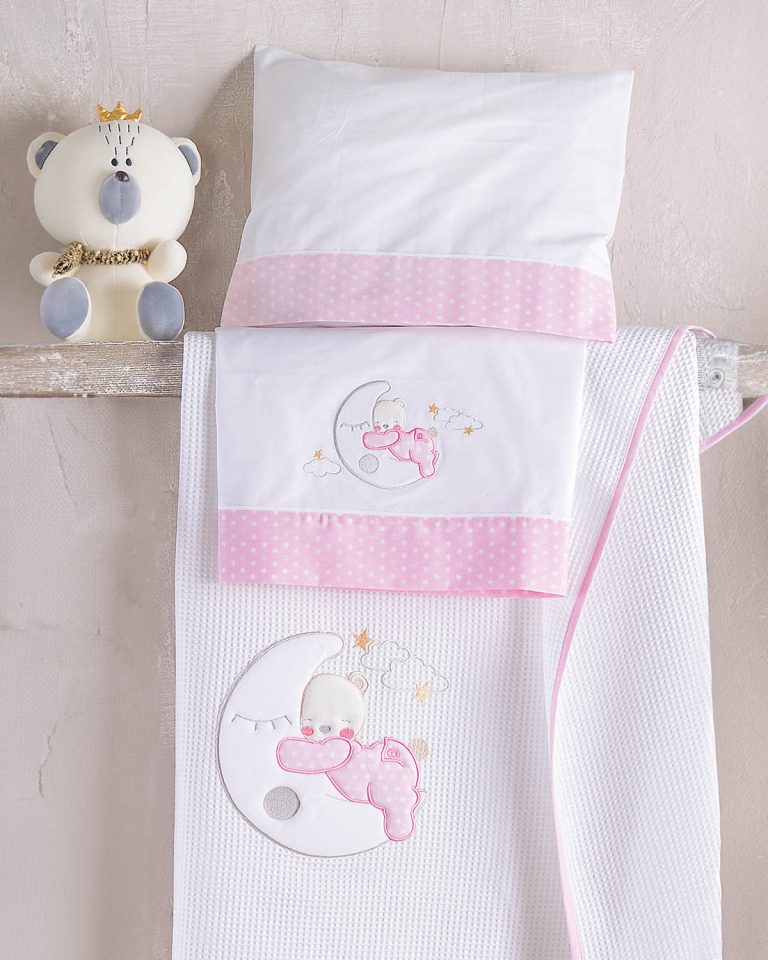 moon_swing_bed_pink-2.jpg MOON SWING POZ - ΣΕΤ ΣΕΝΤΟΝΙΑ ΒΡΕΦΙΚΑ 3 ΤΕΜ. ΜΕ KENTHMA 100X160 100% ΒΑΜΒΑΚΙ Rythmos - Image 1