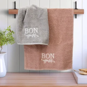 LINO ΣΕΤ ΠΕΤΣΕΤΕΣ BON APETTIT PINK-GREY 2ΤΜΧ 100% Βαμβάκι