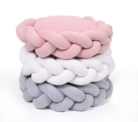 Margareta (47cm Diam.) Cushion with pollyfiller (Soft Grey) 100% cotton knitted 47cm Diam. Cushion Liolios Home - Image 2