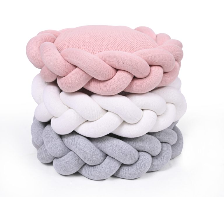 Margareta (47cm Diam.) Cushion with pollyfiller (Soft Grey) 100% cotton knitted 47cm Diam. Cushion Liolios Home - Image 2