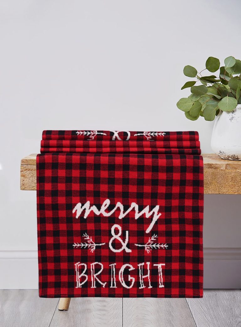 Τραπεζοκαρέ Merry & Bright (Red Multi) 100% cotton knitted 130x130 Liolios Home - Image 2