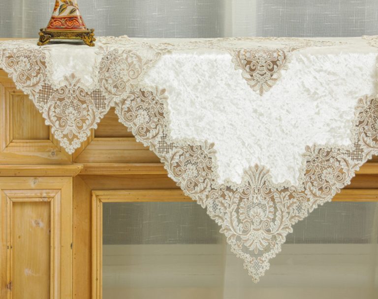 PLS-TB031 (Ivory) Βελούδινο κέντημα με μεταξωτή δαντέλα 67x170 Liolios Home - Image 2