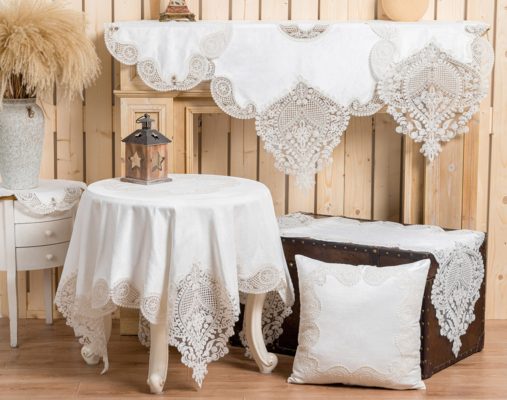PLS-TB2222 (White) Μεταξωτό κέντημα με χειροποίητη δαντέλα 128x128 Liolios Home