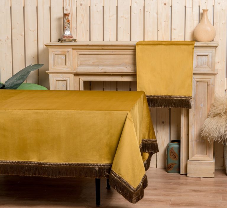 Τραπεζομάντηλο PLS-TB035 Metal Gold (ΚΡΟΣΙ) Βελούδο με κρόσι, 100%pol. 160x220 Liolios Home - Image 2