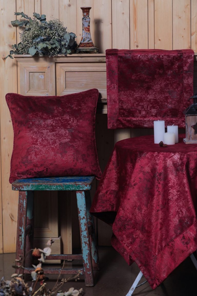 Τραπεζομάντηλο PLS-TB1084 (Velevet/Leather) Red Wine Velvet/Leather, 100%pol. 160x260 Liolios Home - Image 1