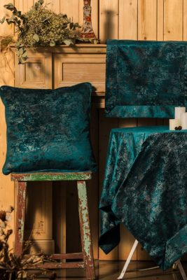 Καρέ PLS-TB1084 (Velvet/Leather) Petrol Velvet/Leather, 100%pol. 100x100 Liolios Home