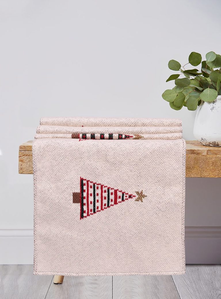 Χριστουγεννιάτικη Τραβέρσα X-MAS TREE 100% cotton knitted 45x150 Liolios Home - Image 2