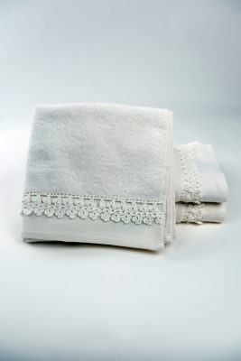 Small Flower (Cream) Σετ Πετσέτες Μπάνιου 3 Τεμάχια (30x50,50x90,70x140) 500gsm,100% cotton terry towel crochet Σετ 3τεμ: 30x50,50x90,70x140 Liolios Home - Image 2