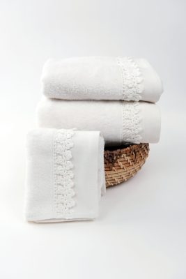 Small Flower (Cream) Σετ Πετσέτες Μπάνιου 3 Τεμάχια (30x50,50x90,70x140) 500gsm,100% cotton terry towel crochet Σετ 3τεμ: 30x50,50x90,70x140 Liolios Home