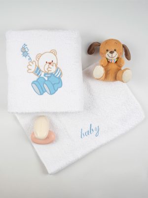 Σετ πετσέτες κεντητές Bear 04 White/Blue SUNSHINEHOME - Image 2