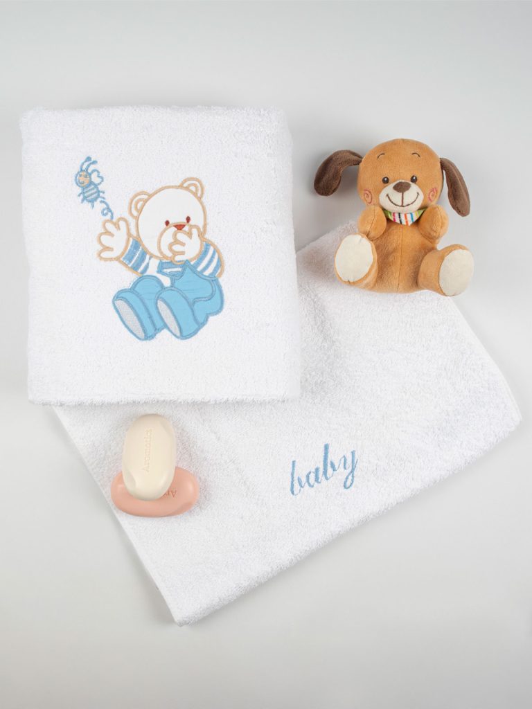 Σετ πετσέτες κεντητές Bear 04 White/Blue SUNSHINEHOME - Image 2