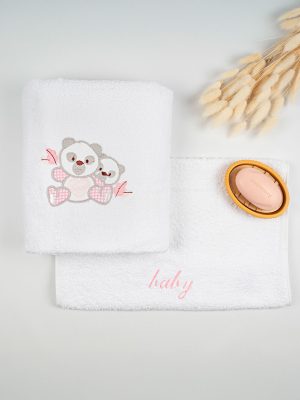 Σετ πετσέτες κεντητές Panda 02 White/Pink SUNSHINEHOME - Image 2