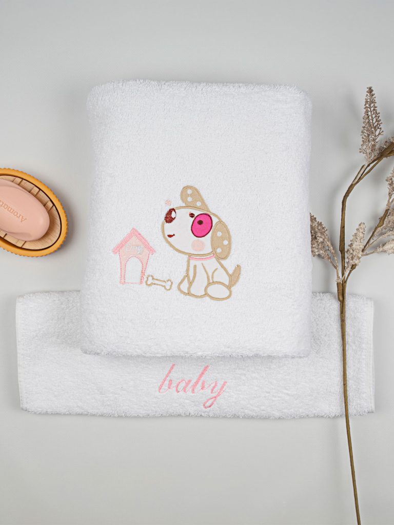 112-2-16-01.jpg Σετ πετσέτες κεντητές Dog 07 White/Pink SUNSHINEHOME - Image 2