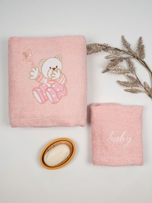 Σετ πετσέτες κεντητές Bear 04 Pink/Pink SUNSHINEHOME - Image 2