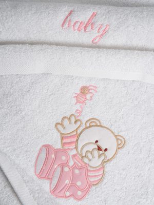 Σετ πετσέτες κεντητές Bear 04 White/Pink SUNSHINEHOME