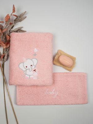 Σετ πετσέτες κεντητές Elephant 03 Pink/Pink SUNSHINEHOME - Image 2