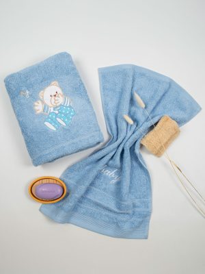 Σετ πετσέτες κεντητές Bear 04 Blue/Blue SUNSHINEHOME - Image 2