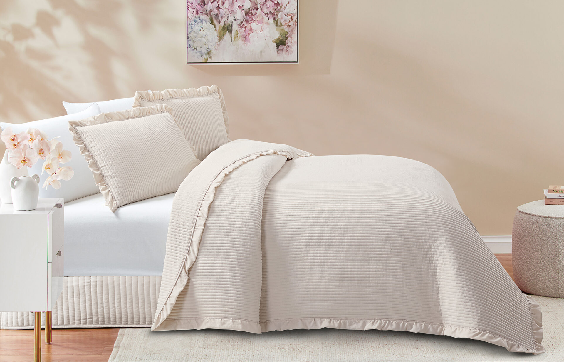 Armony-Beige-7-1.jpg Armony (Beige) Bedspread 100% prewashed & καπιτονέ κέντημα / ruffle 260x240 Liolios Home - Image 1