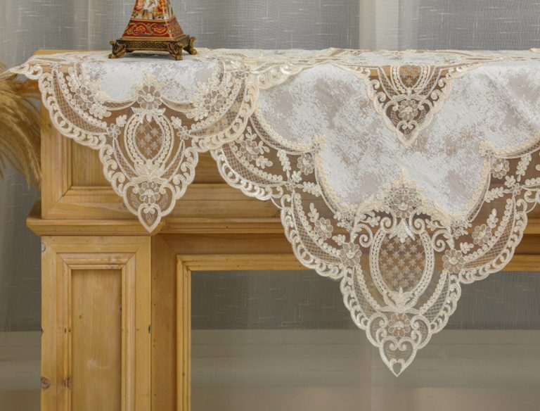 PLS-TB1101 Λινό κέντημα, με μεταξωτή δαντέλα, 60%linen, 40%pol. 128x128 Liolios Home - Image 2