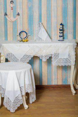 QZ1600053 (White) Λινό κέντημα, με μεταξωτή δαντέλα, 60%linen, 40%pol. ΣΕΤ 5 ΤΕΜ Liolios Home