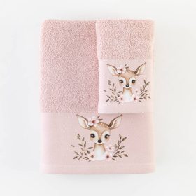 Πετσέτες Σετ 2ΤΜΧ Bambi 70 x 120 / 30 x 50 cm  100% Βαμβάκι Πούδρα BOREA - Image 3