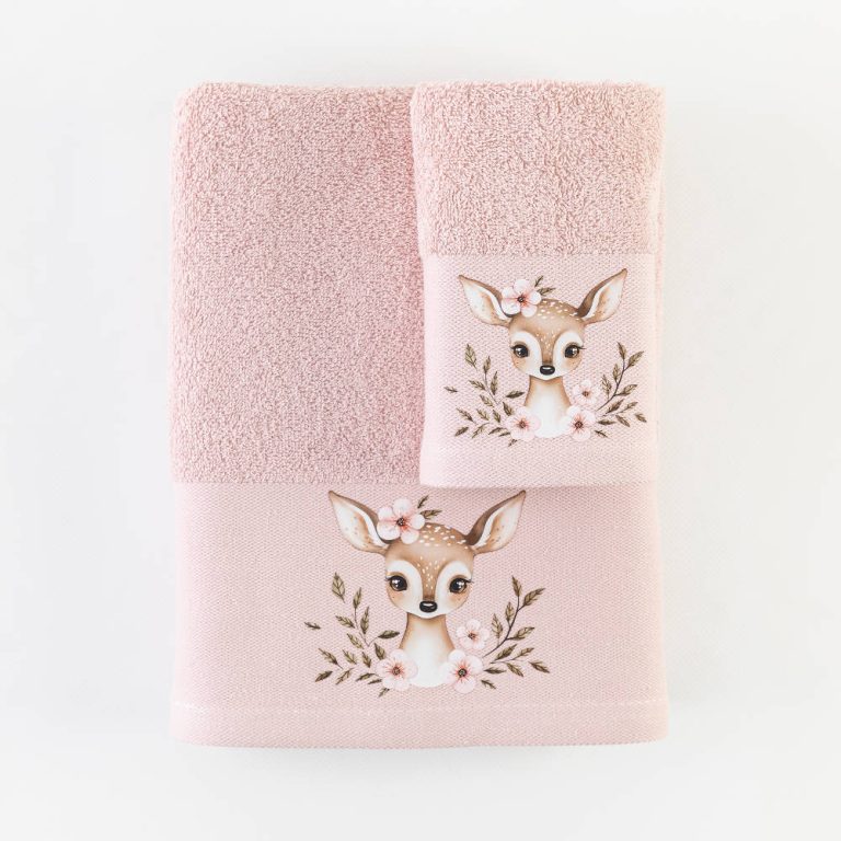 Πετσέτες Σετ 2ΤΜΧ Bambi 70 x 120 / 30 x 50 cm  100% Βαμβάκι Πούδρα BOREA - Image 3