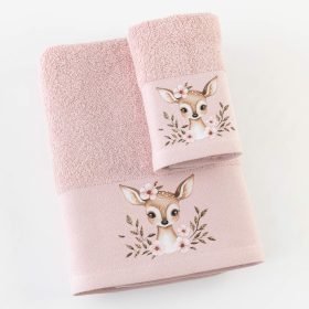 Πετσέτες Σετ 2ΤΜΧ Bambi 70 x 120 / 30 x 50 cm  100% Βαμβάκι Πούδρα BOREA