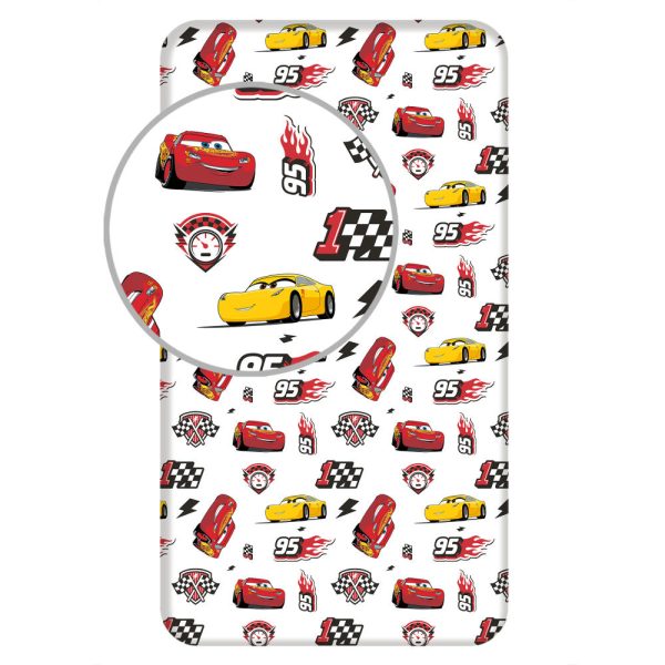 Σεντόνι Βαμβακερό Cars Μονό Με Λάστιχο 90 x 200 cm + 25 cm  100% Βαμβάκι Λευκό BOREA