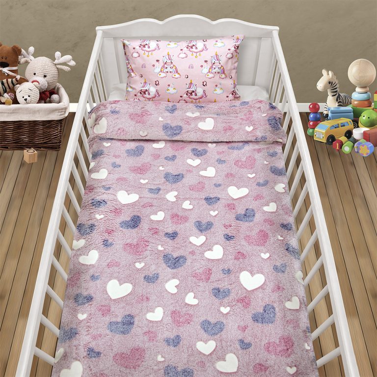 LINO ΚΟΥΒΕΡΤΑ FLEECE ΦΩΣΦΟΡΙΖΕ HERZ PINK 110X150 100% Πολυέστερ - Image 2