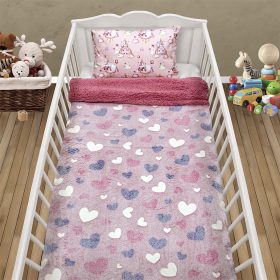LINO ΚΟΥΒΕΡΤΑ FLEECE SHERPA ΦΩΣΦΟΡΙΖΕ HERZ PINK 110X150 100% Πολυέστερ - Image 2