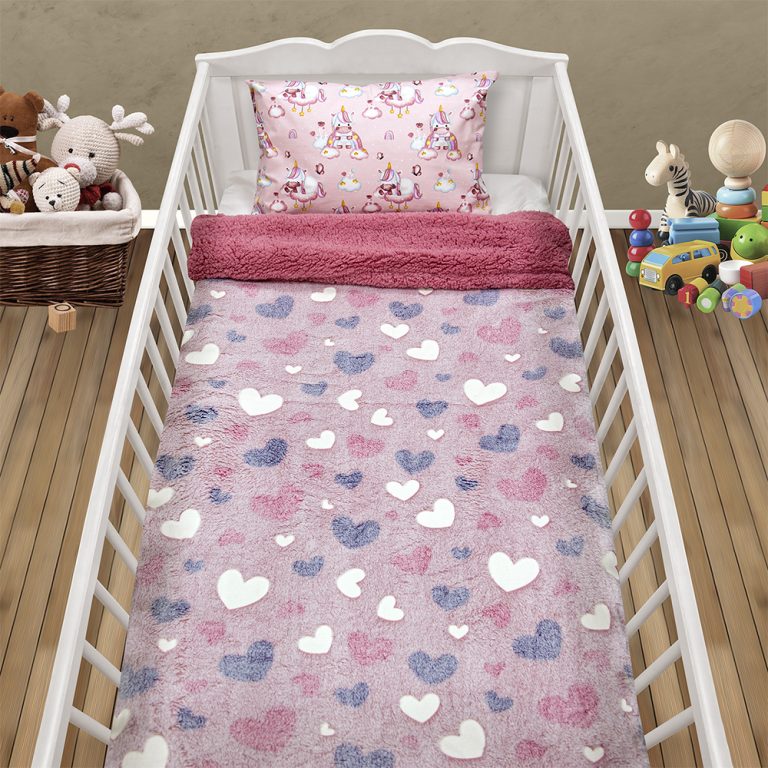 LINO ΚΟΥΒΕΡΤΑ FLEECE SHERPA ΦΩΣΦΟΡΙΖΕ HERZ PINK 110X150 100% Πολυέστερ - Image 2