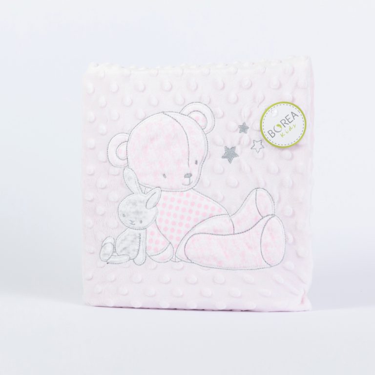 kouverta-kounias-buddies-roz-folded-3.jpg Κουβέρτα Αγκαλιάς Buddies 75 x 100 cm  100% Πολυέστερ Σιέλ BOREA - Image 3