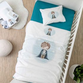 Κουβέρτα Πικέ Κούνιας Little King 110 x 140 cm 100% Βαμβάκι Λευκό-Πετρόλ BOREA