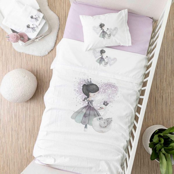Κουβέρτα Πικέ Κούνιας Odette 110 x 140 cm 100% Βαμβάκι Λευκό-Λιλά BOREA