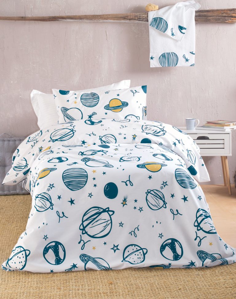 SATURN ΛΕΥΚΟ - ΣΕΤ ΣΕΝΤΟΝΙΑ ΠΑΙΔΙΚΑ ΗΜΙΔΙΠΛΟ (160X260) ΗΜΙΔΙΠΛΟ (160X260) 100% ΒΑΜΒΑΚΙ Rythmos - Image 1